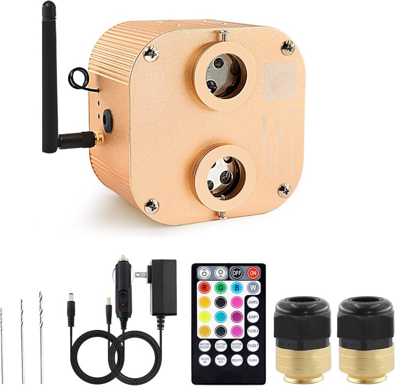 ATOKEE Store 20W Twinkle Dual Head Fiber Optic Light Box for Starlight Headliner, Bluetooth App/RF Remote Control, Car Plug & Power Adapter, PG Connector & 3 Drill Bits - Image 1